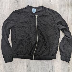 CeCe Black Lace Zipped Bomber Jacket Size Medium Goth Alt Coquette
